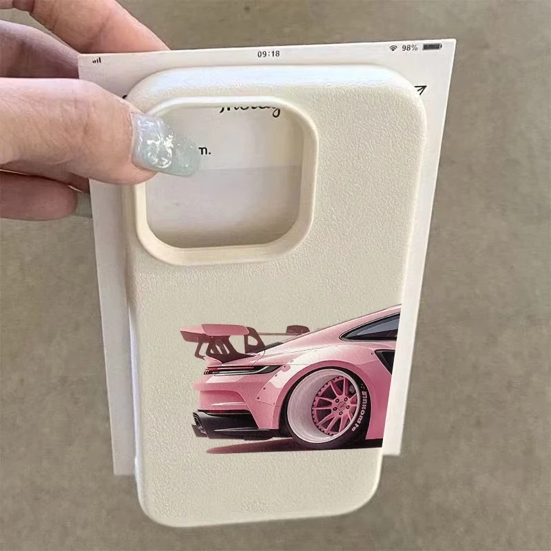 Vibrant Pink Sports Car Design Shockproof Phone Case – Air-Cushioned Soft Cover