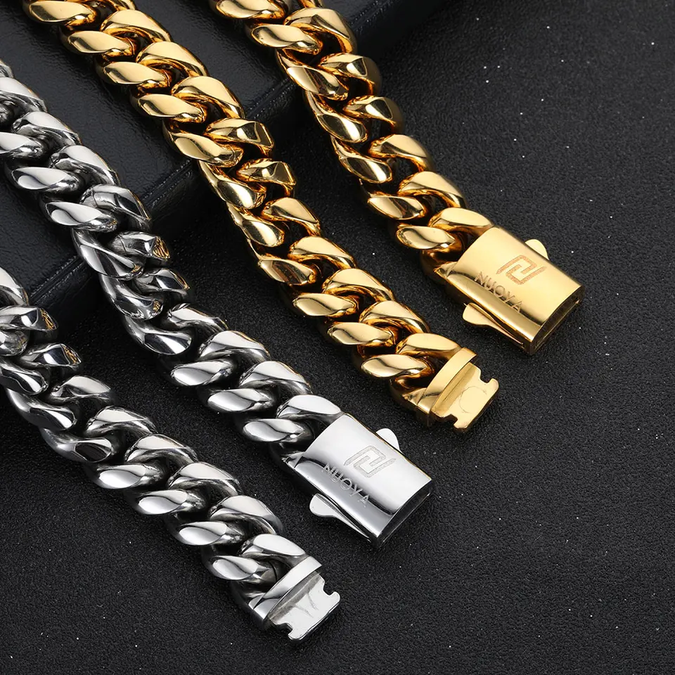 Cadena Collar Eslabon Cubano Acero Inoxidable Plata 14 Mm | Envío Gratis