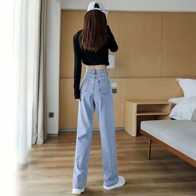 Womens Wide Leg Jeans High Waist Baggy Basic Straight Vaqueros Spring Fall Korean Fashion Denim Pants 2023 New Oversize 5XL
