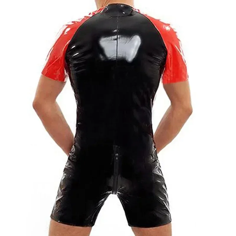 Men PVC Leather Wet Look Bodysuits Lingerie Zipper Crotch Shinny Leather Jumpsuit Clubwear Pole Dance Performance Rave Costumes