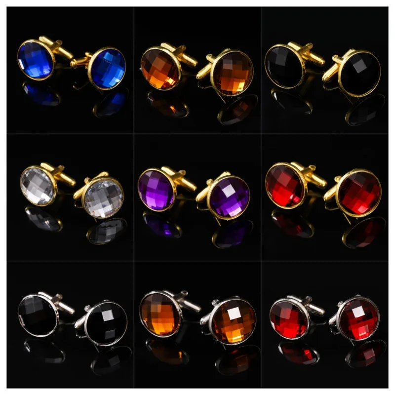 유행 라운드 무늬 사각형 조약돌 상감 커프스 단추 남성용 비즈니스 셔츠 커프스 및 스터드 드레스 액세서리