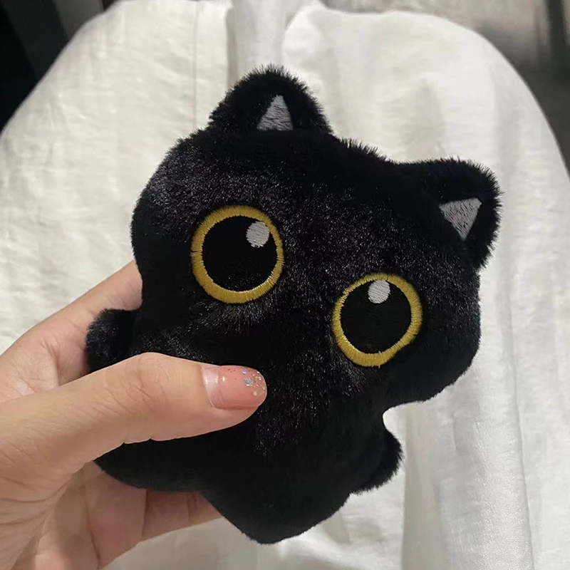 Plush keychain black cat plush toy plush doll plush toy key chain 12cm cute black cat plush toy keychain cartoon kitten soft stuffed doll pendant car key ring backpack bag decor kid gift