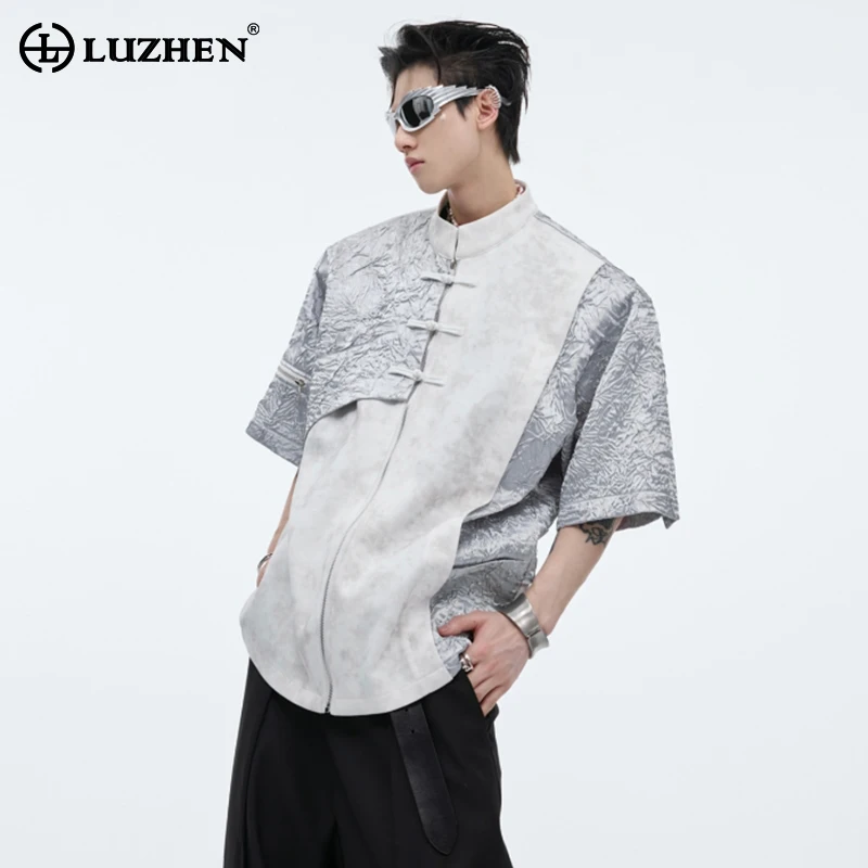 

LUZHEN Zipper Splicing Design Personalized Trendy Short Sleeved T Shirts 2024 Stylish Street Wear High Quality Men's Tops LZ3983
