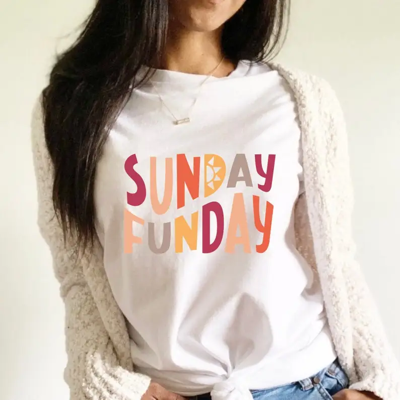 

Sunday Funday Shirt Positive Tshirt Women's Short Sleeve Tees Fashion 100% Cotton O Neck Female Clothing Plus Size Casual Shirts