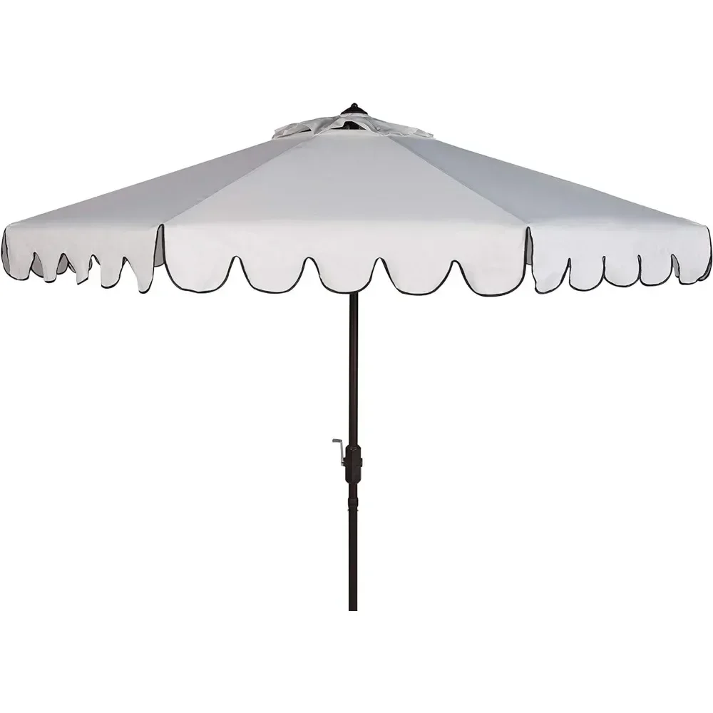 Outdoor Garden Parasol Collection Venice Navy and White Single Scallop 9Ft Crank Outdoor Push Button Tilt Umbrella Canopy 2