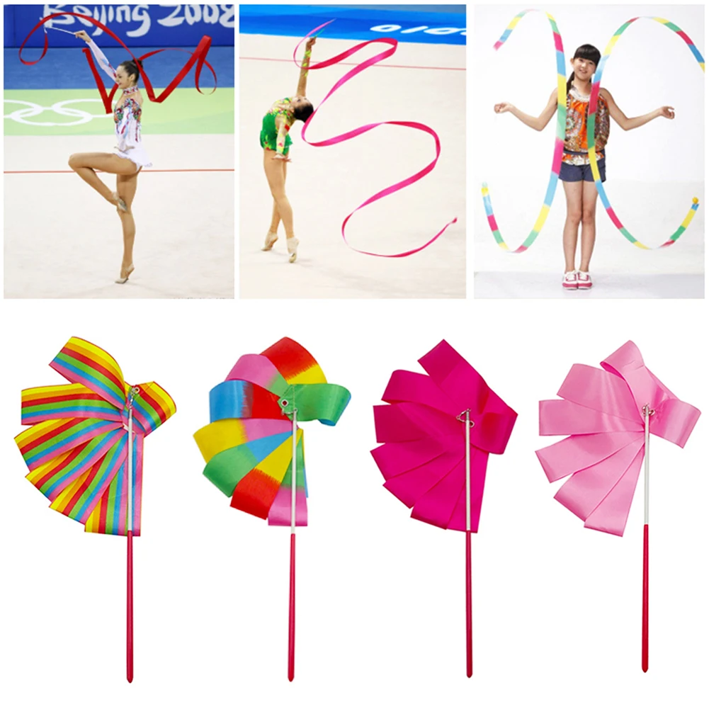 2M/4M Colorful Gym Ribbons Dance Ribbon Rhythmic Art Gymnastic Ballet Streamer Twirling Rod Stick For GYM Training Professional, gymnastics ribbon,gymnastics streamer rod