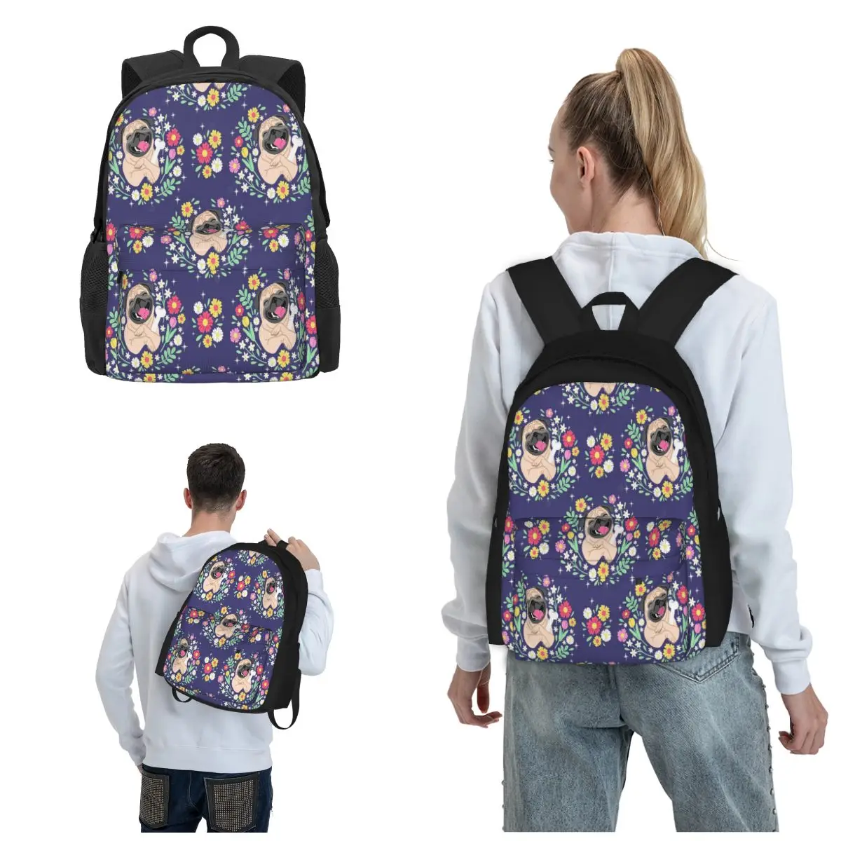 

Универсальные рюкзаки для Мопсов, собак, цветов, предназначены для любых приключений от города до путешествий, Компьютерная сумка, легкая Повседневная дорожная сумка для книг