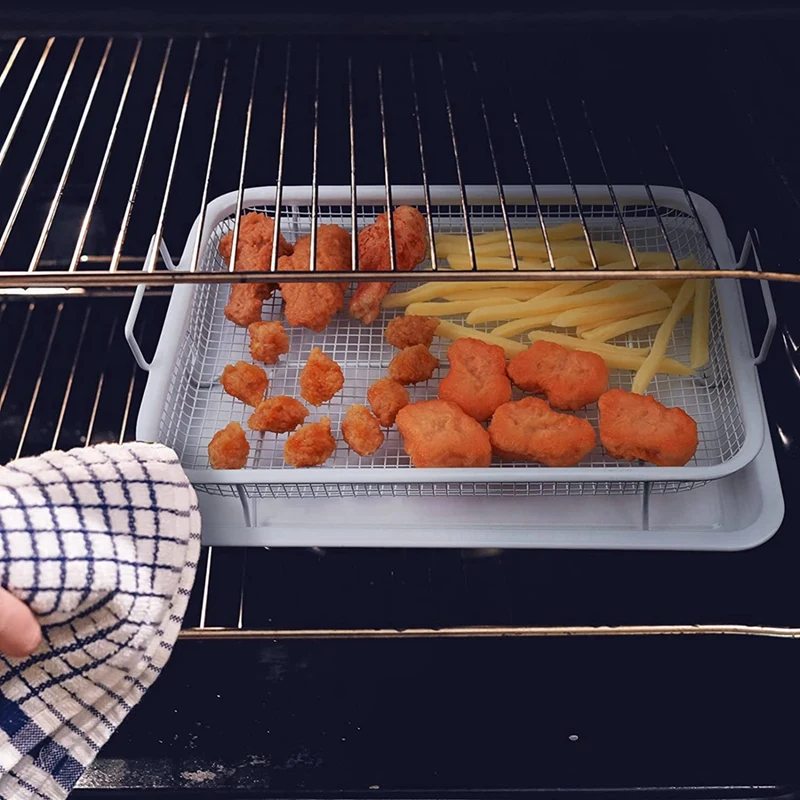 2 Piece Set Air Fryer Basket for Oven Stainless Steel Crisper Tray & Basket