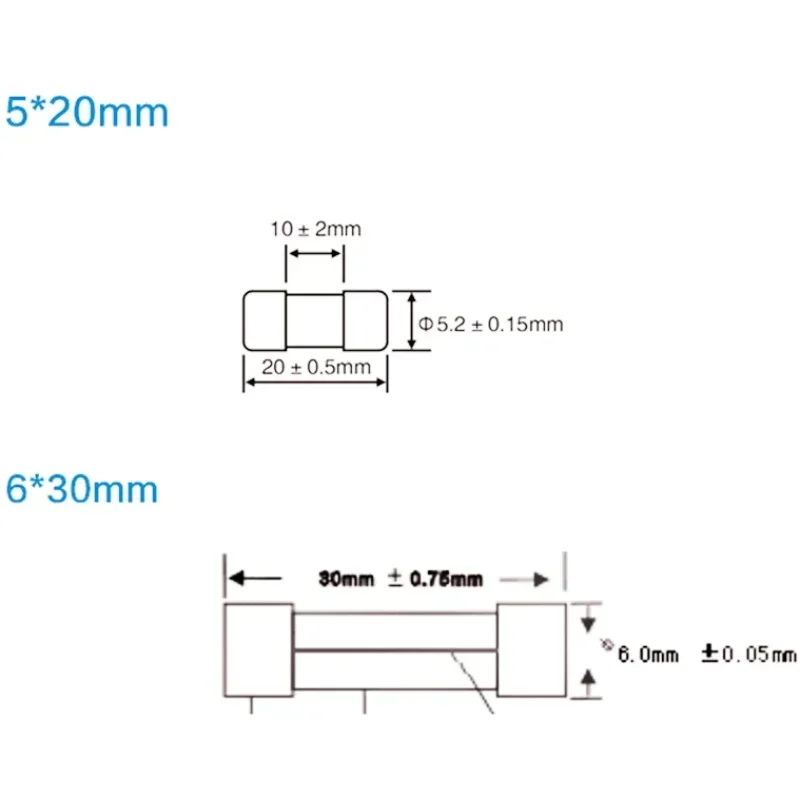 10 шт./лот 5*20 мм 6*30 мм быстровыдувные трубчатые предохранители мм ...
