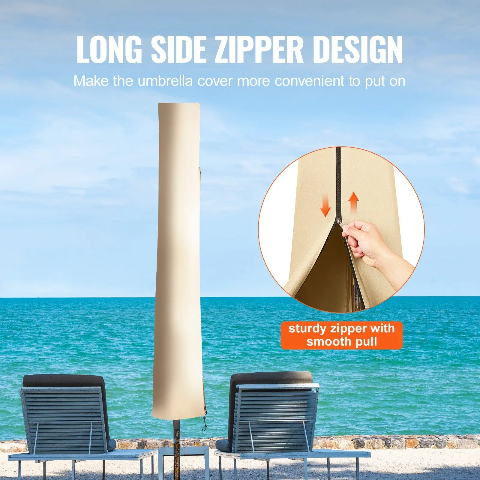 Patio Umbrella Cover for 7ft to 12ft Market Umbrellas, Water Resistant PU 2000mm, Outdoor Umbrella Cover with Zipper and Rod, Be 4