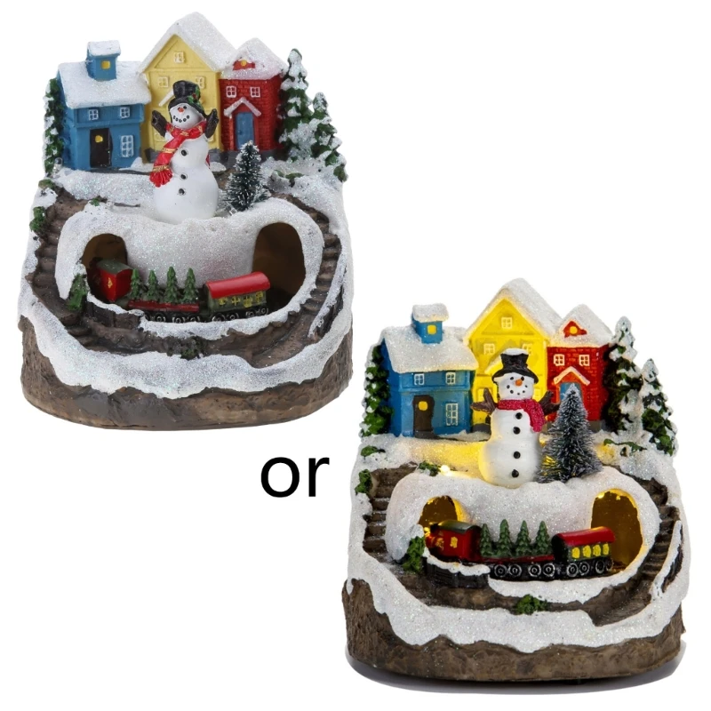 

Resin Animated Xmas Village House Christmas Snow House Table Figurine Home Decor