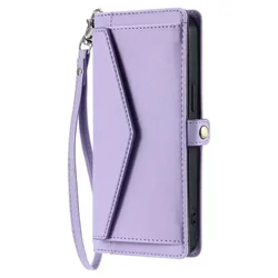 Luxury Crossbody Leather Wallet Case - Premium Phone Cover with Book Style Design for Poco X8 Pro (Purple - Short rope)