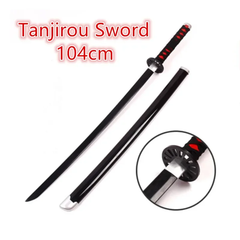 104cm Cosplay Demon Slayer Sword Weapon Tanjirou Black Sowrd 1:1 Anime Ninja Knife PU Prop Model Gift Decor