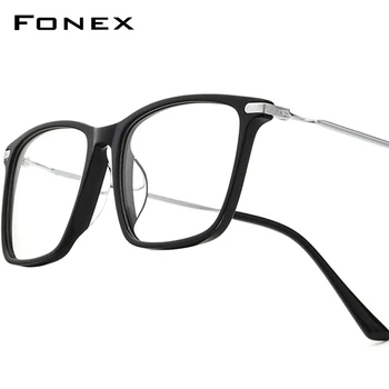 FONEX Acetate Titanium Glasses Frame Men Brand Design Vintage Retro Square Eyeglasses Women Spectacle Japanese Eyewear 85668