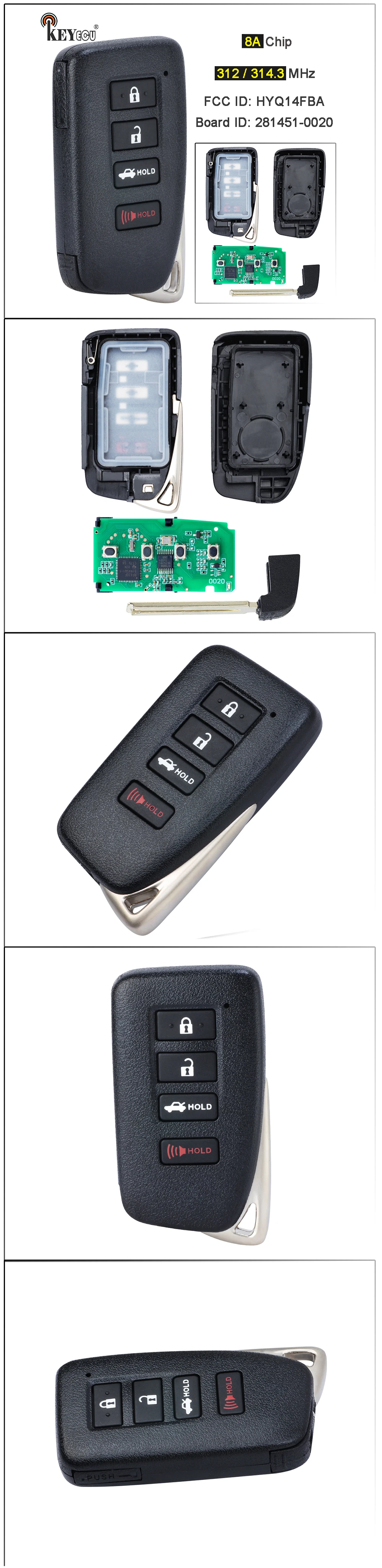 Keyforkess 312/ 314MHz ID FCC: HYQ14FBA 281451-0020G Board Smart Remote Car Key Fob per Lexus GS350 GS450H ES350 ES300H 2013-2016 - Sfb675ed734bd4f3eaa301d07be5dcb768