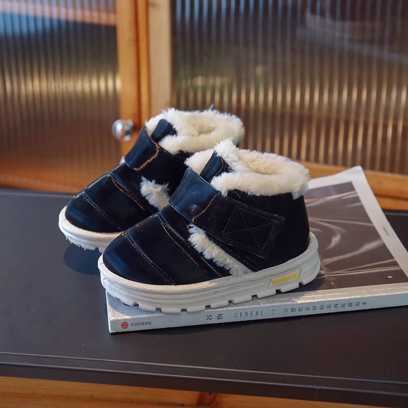 Kids Winter High-Top Sneakers For Boys Girls Shoes Breathable Leather Shoes Black Warm Snow Sneaker Children Casual Walking Shoe