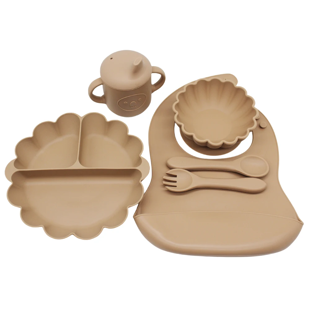 Children's Dinner Plate Pumpkin Divided Plate with Meal Bib Learning Cup with Suction Cup Autonomous Feeding and Eating Training 5