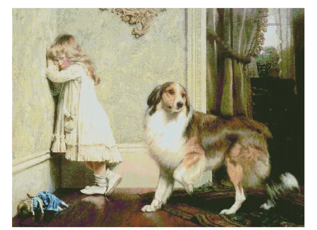 

Girls and Dogs 18CT 16CT 14CT Unprinted Top Quality Cross Stitch Kits Embroidery Art DIY Handmade Needlework Home Decor