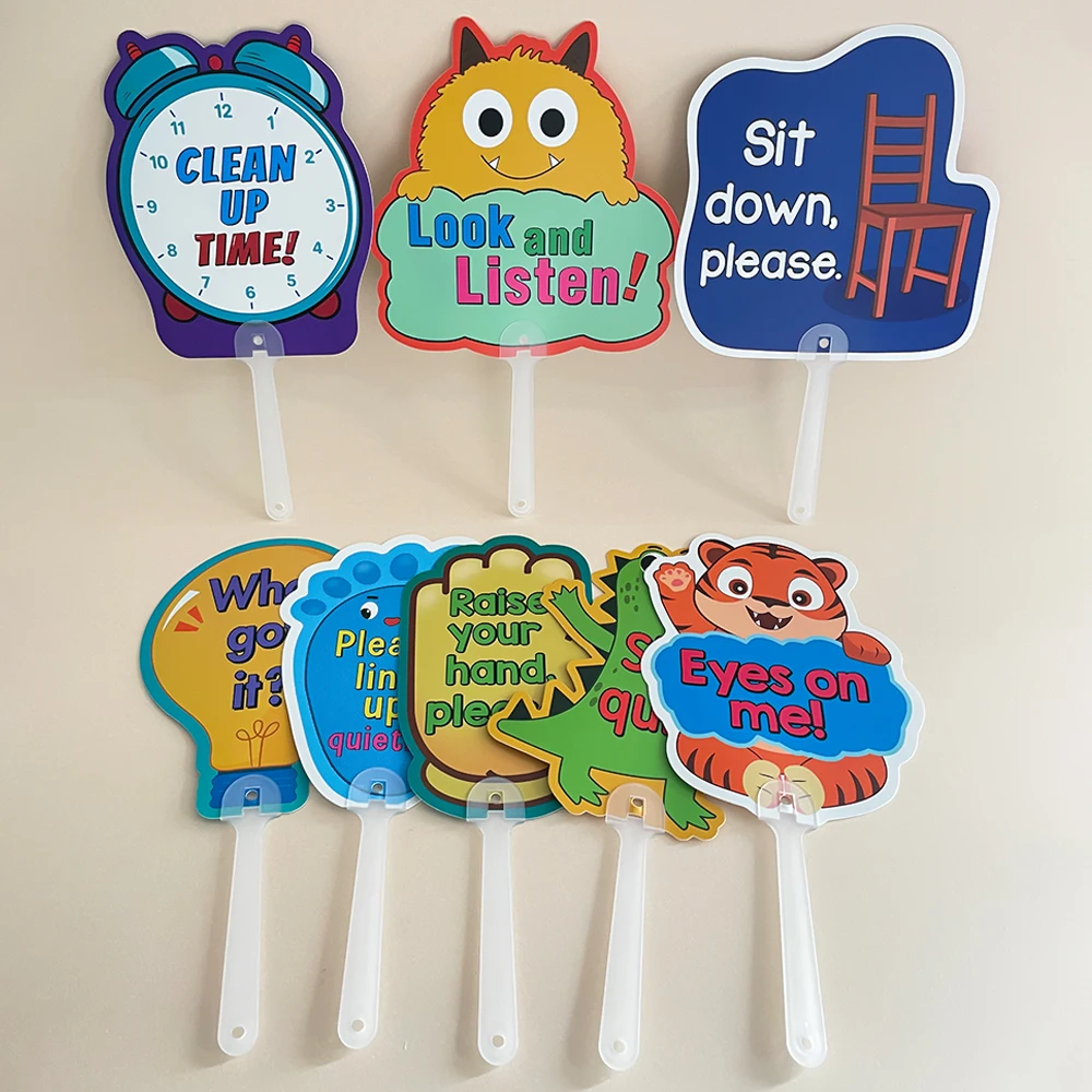 8Pcs Classroom Management Signs Handheld Teacher Paddles 6