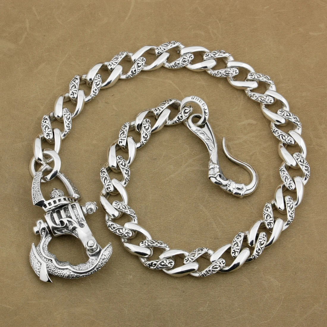 Heavy 925 Sterling Silver Armor Claw KeyChain Punk Wallet Chain DIY Accessory 8F002WC
