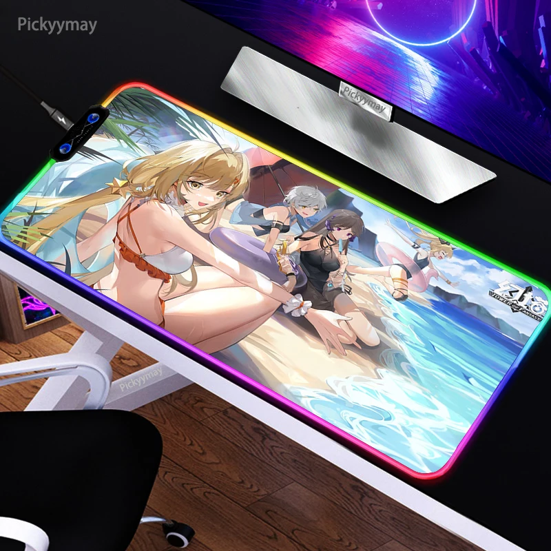 

RGB Large Gaming Mousepad Anime Game Tower Of Fantasy LED Backlit Carpet PC Keyboard Mouse Pad Desk Mat XXL Deskpad 90x40