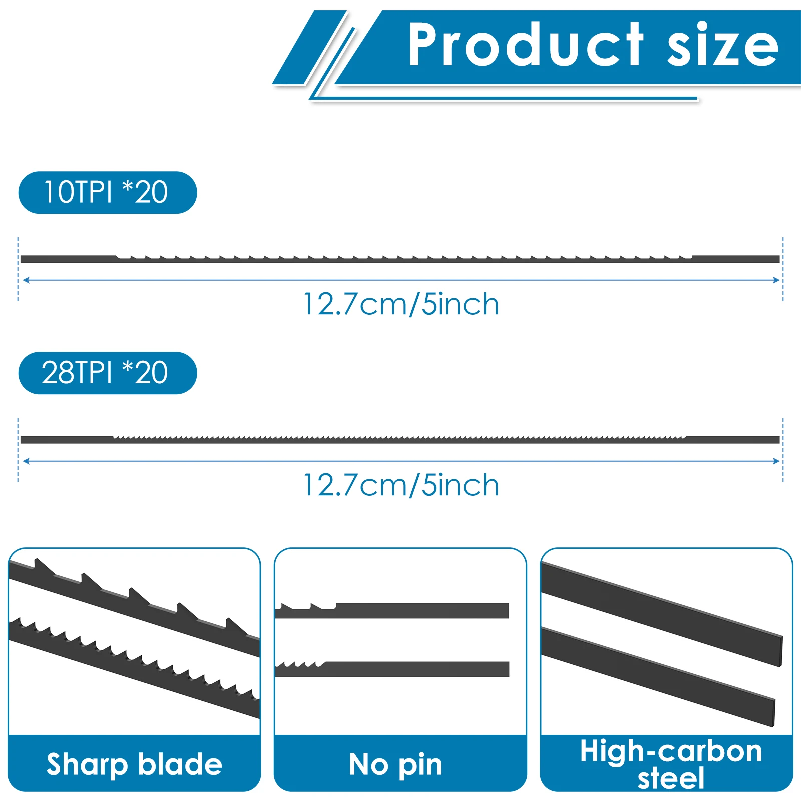 40Pcs Plain End Scroll Saw Blade Set High Carbon Steel Scroll Saw Blades 10TPI 28TPI Wood Cutting Pinless Blades