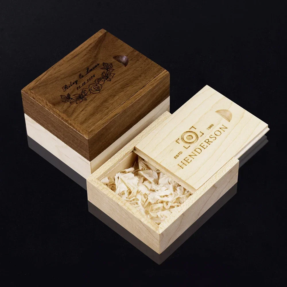 1PCS Free Engraving Unfinished Wooden Walnut Maple Box Jewelry Wood USB Box Storage Keepsake Craft Personalization Wedding Case 3