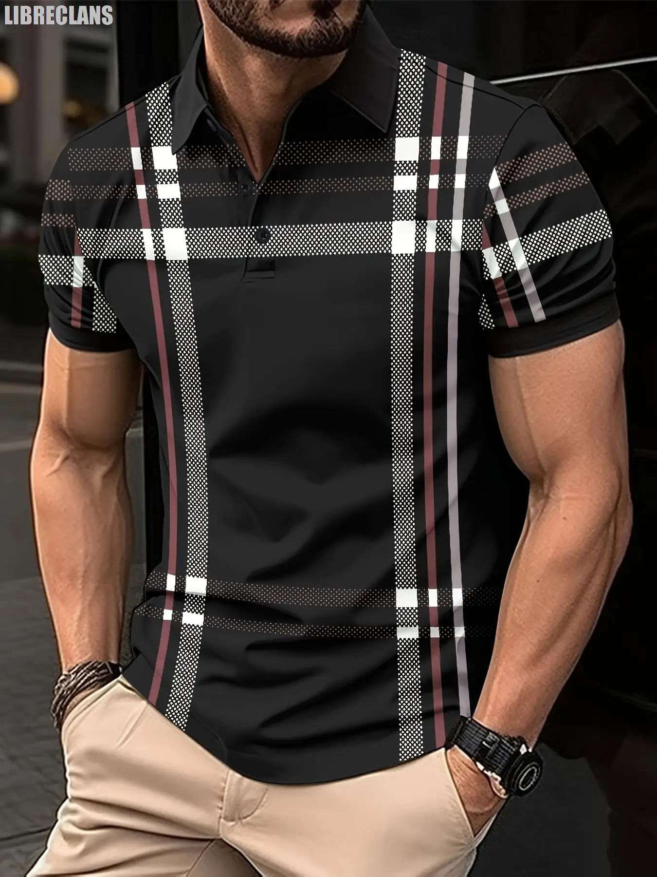 Striped Plaid Printed Men\'s POLO Shirt 2023 Summer New Men\'s Top Plus Size Casual Comfort Versatile Short Sleeves for Shopping