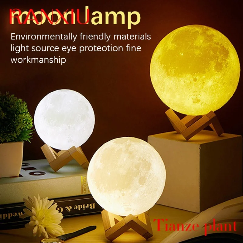 

Custom Table Desk Lamp Changing Lights Led 3D Moon Night lamp with Acrylic ball & ABS Base & USB Charger