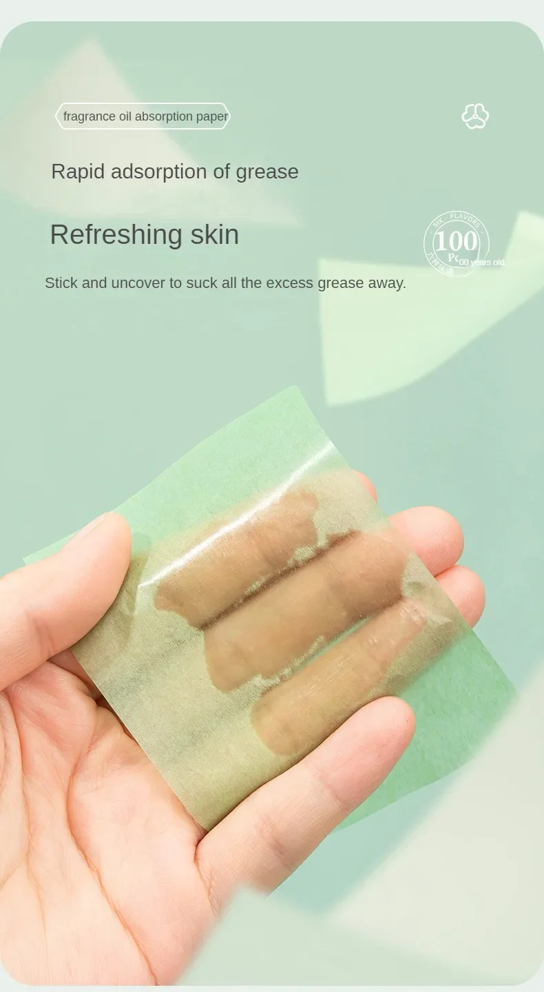 Description Picture 5 of item100Pcs New Face Oil Blotting Paper Protable Matting Face Wipes Facial Cleanser Oil Control Oil-absorbing Face Cleaning Tools