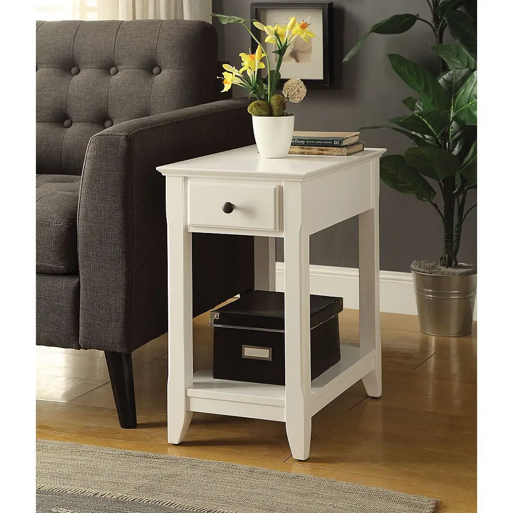 

Elegant White ACME Bertie Side Table with Sturdy Construction for Modern Living Room Decor and Convenient Storage Options - Item