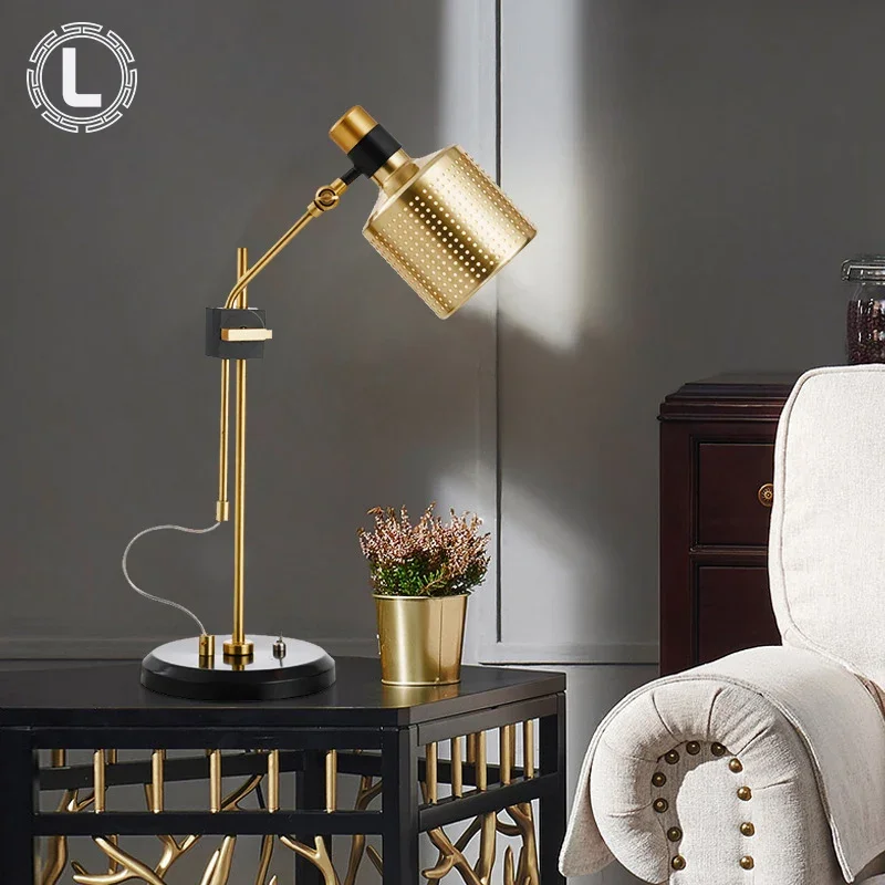 Living Room Bedroom Bedside Lamp American Retro Study Designer Gold Desk Lamp Simple Creative Desk Lamp indoor