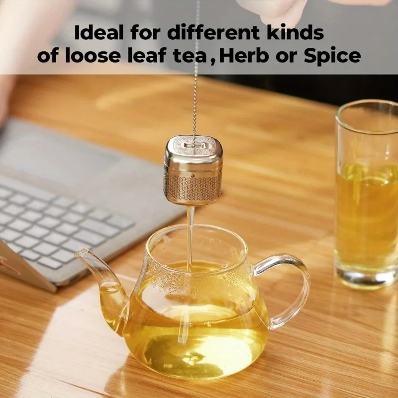 Loose Tea Ball, 304 Stainless Steel Ultra-fine Mesh Loose Tea Infuser, Retractable Chain Design Strainer with 1 Saucer