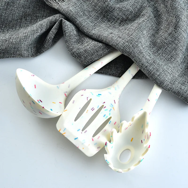 Kitchen utensils Creative Color Dot Silicone Kitchenware Long Handle Soup Spoon Colander Frying Spatula Egg Beater Household Cooking Tool