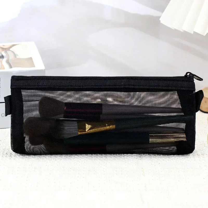 Custodia da viaggio per pennelli per trucco Borsa da toilette cosmetica Organizzatore per uomo Donna Strumenti di bellezza Custodia in rete con cerniera Accessori per riporre il lavaggio - immagine 2