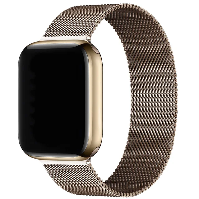 Magnetic Band Compatible with Apple Watch 45mm 44mm 42mm Adjustable Milanese Clasp Loop Strap for iWatch Series 7/6/5/4/3/2/1 SE Vintage Gold