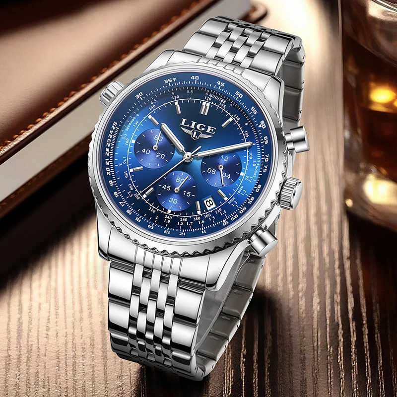 LIGE New Waterproof Watch For Men Fashion Business Watch Men Luminous Stainless Steel Sports Quartz Men's Watches Montre Homme