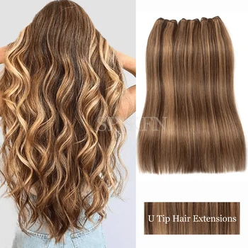 Balayage Brown Blonde P4-27# Brazilian Remy Human Hair Weft Sew In Straight Natural Hair Bundles 12inch-24inch 50g