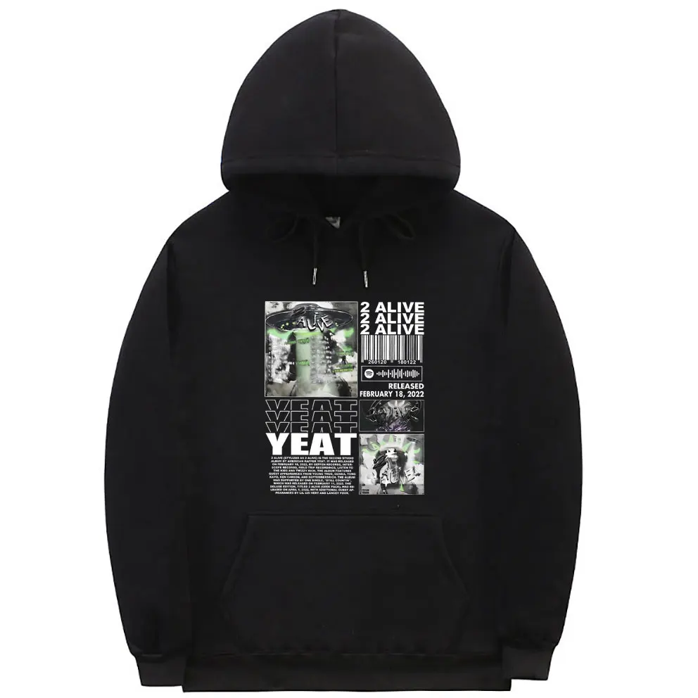 

Rapper Yeat 2 Alive Album Print Hoodie Men Women Hip Hop Oversized Hooded Sweatshirt Male Fashion Vintage Fleece Cotton Hoodies