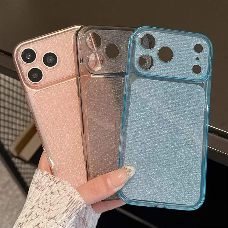 Luxury Bling Glitter Shockproof Transparent Phone Case with Large Window Design
