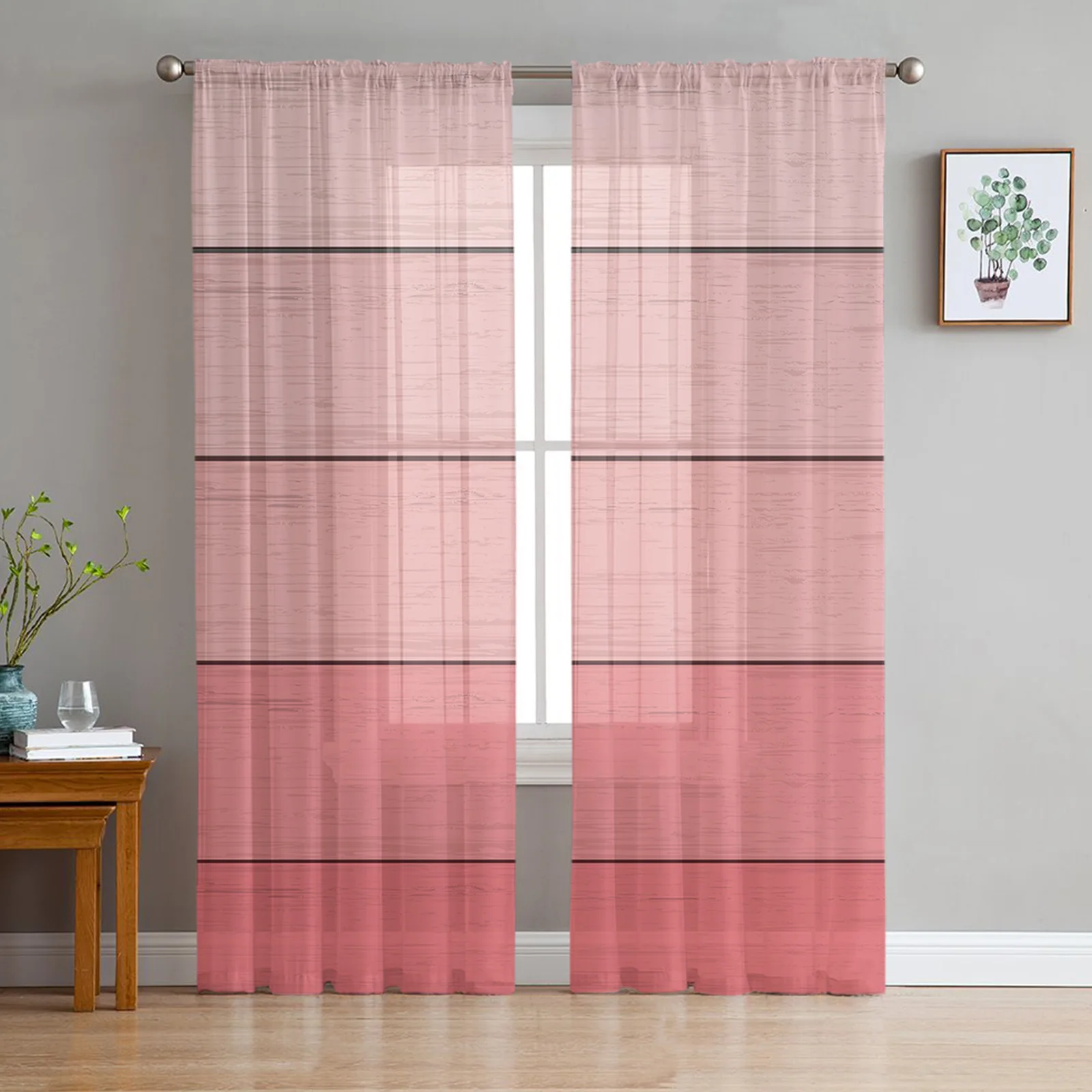 

Розовые тюлевые шторы с градиентом под дерево, для гостиной, спальни, кухни, украшение для окон из шифона, прозрачная вуаль