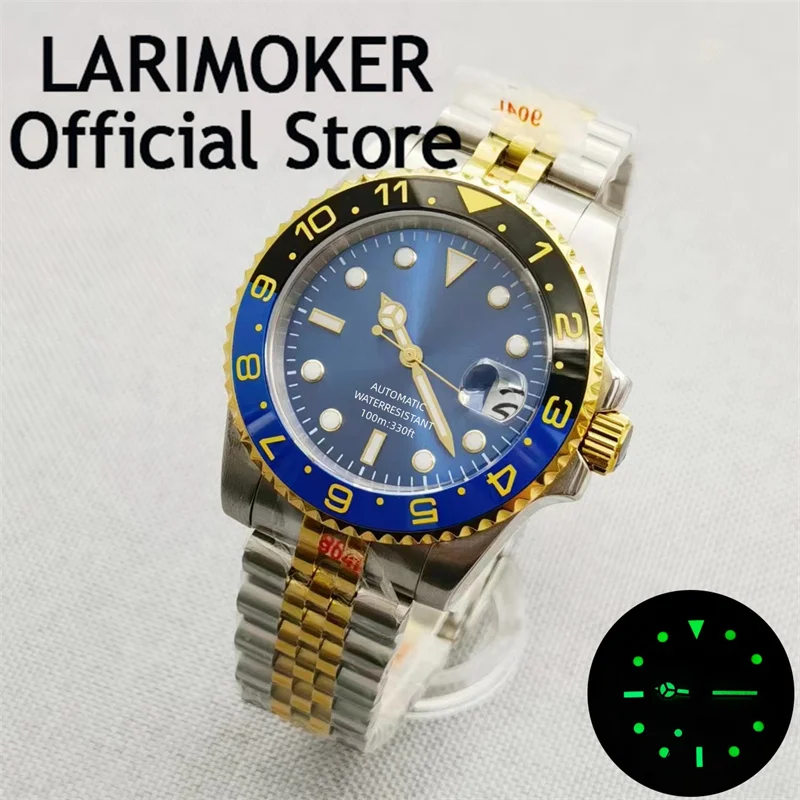 Lari moker 40mm Herren Uhr zweifarbiges Gold gehäuse selbst aufwickeln des Saphirglas nh35 pt5000 Uhrwerk blaues Zifferblatt Edelstahl armband – Detail 7