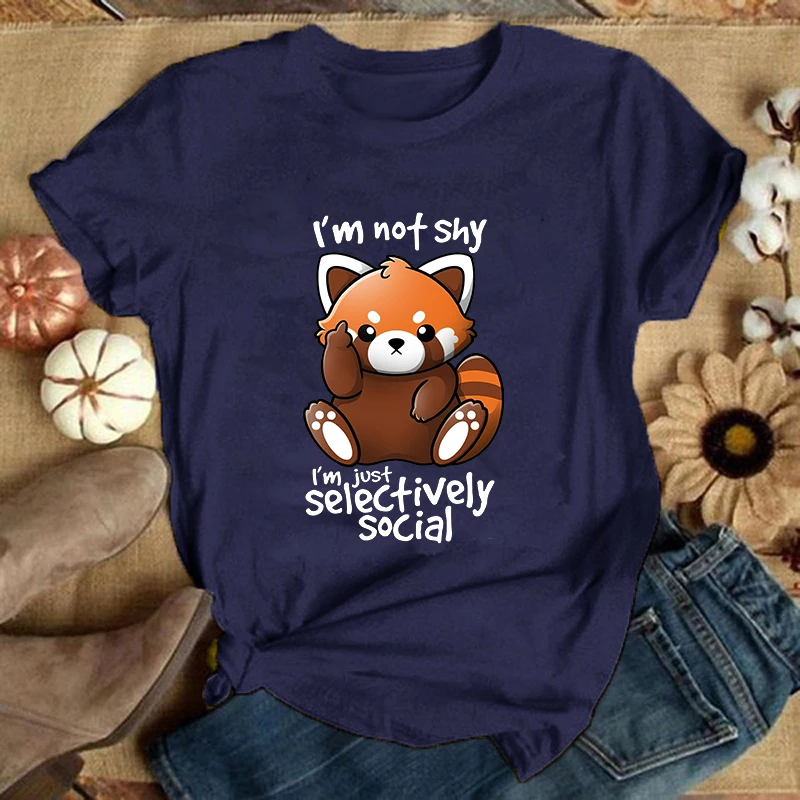 Premium Women's I'm Not Shy, Just Selectively Social Panda Graphic T-Shirt