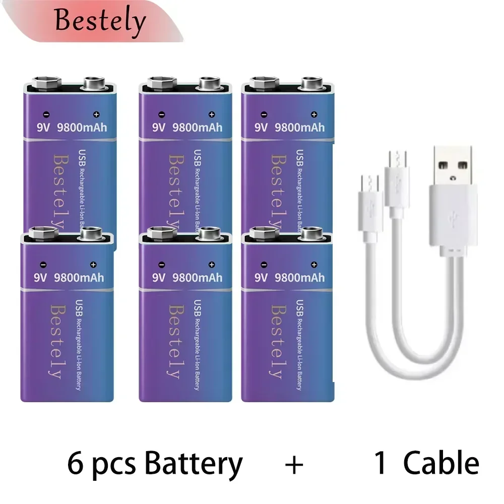 High-Capacity 9V Li-ion Rechargeable Battery with Type-C Charging Port