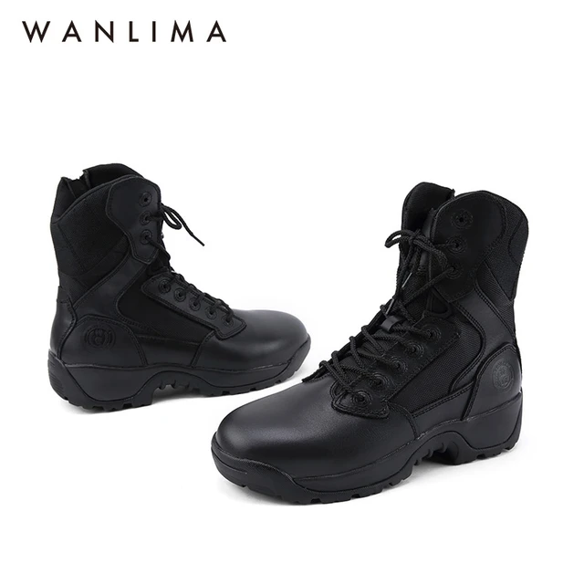 Wanlima-zapatos térmicos de policía para hombre y mujer, botas Martin de  cuero a la moda