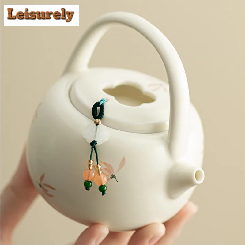 203ml Orchid Wind Chime Cream Ding Kiln Teapot Vintage Tea Infuser Pot Tea Maker Kettle with Strainer Tableware Supplies Craft