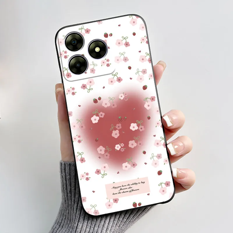 Cute Flower Cartoon Printed Soft Silicone Phone Case — Black Shell Cover