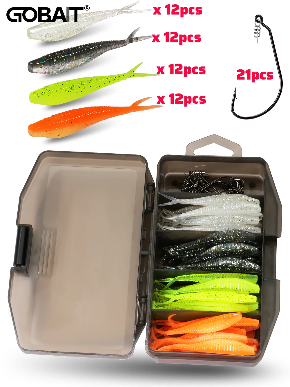 Softlure Angelköder Set Mit Offset Haken Und Angelbox_voghion.com