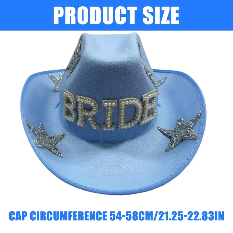 Bride Cowboy Hats Crystal Panama Hat for Bachelorette Party Cocktail Parties Vacation Sparkly Crystal Blue for Wedding