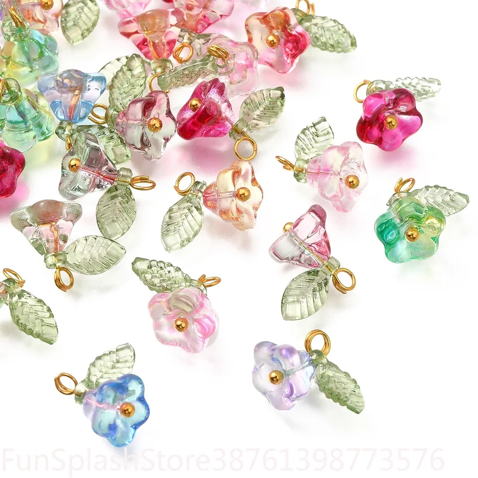 30 Pcs Colorful Glass Flower Charms for Jewelry Making